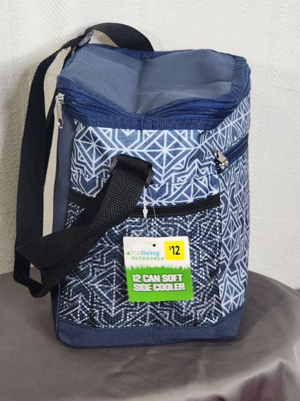 True Living Outdoors Blue White Triangle Pattern 12 Can Soft Side Carry Cooler